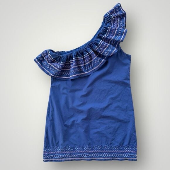 🎉5 for $45🎉Parker Dress One Sleeve Women Size L Embroidered Blue - Picture 1 of 8